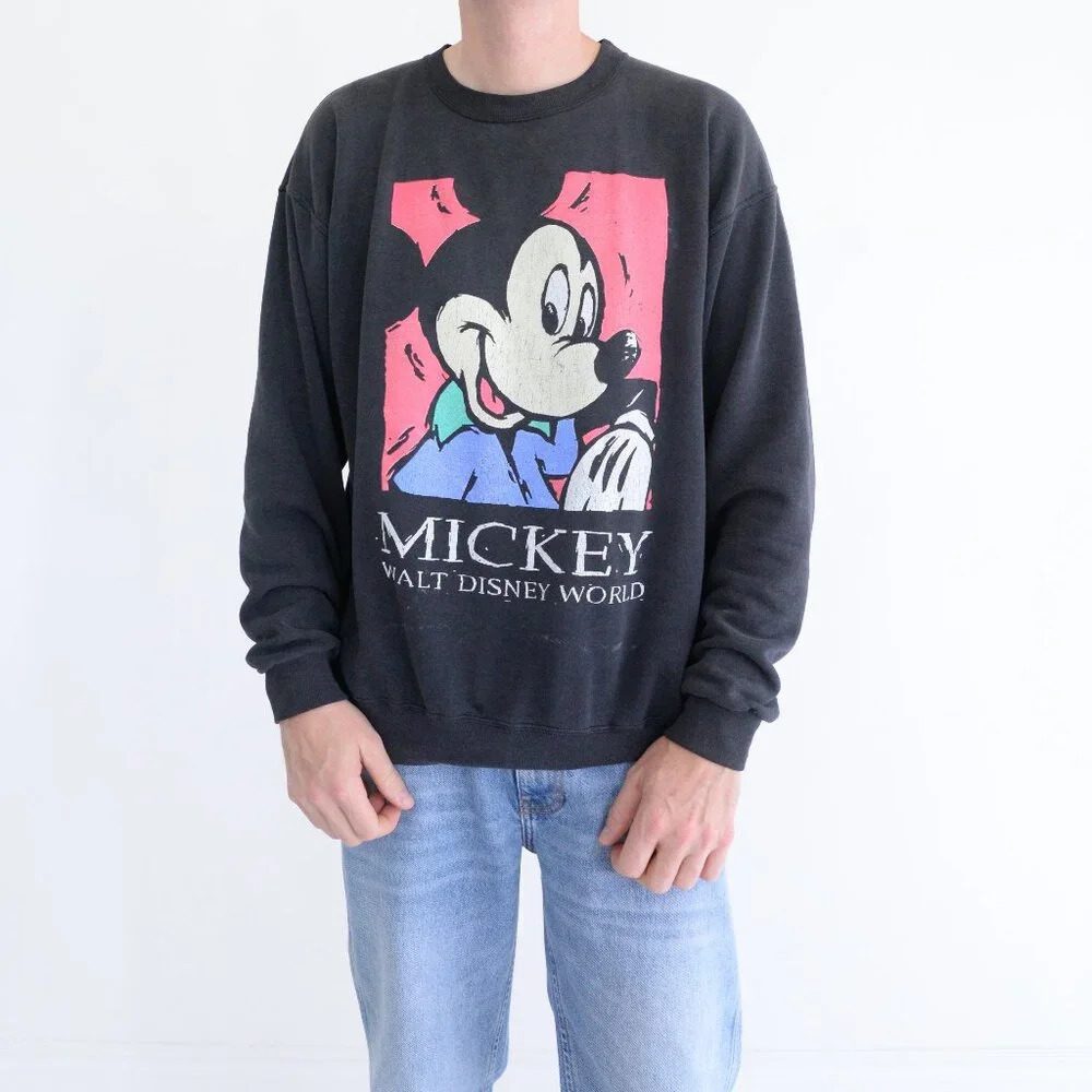 Vintage 80S Disney Designs Black & Pink Sweater Size Large Rare Find U.S.A. Made